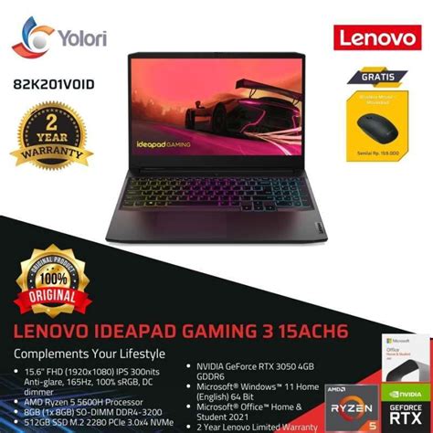 Promo Lenovo IdeaPad Gaming 3 15ACH6 R5 5600H 8GB 512GB Nvidia RTX