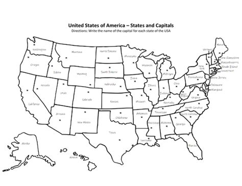 USA States and Capitals - Write the capitals on the map of the USA ...