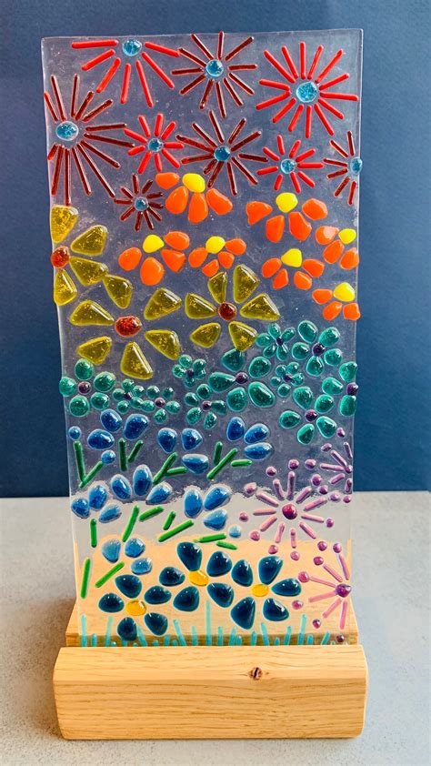 Fused Glass Kit Glass Panel In Hardwood Base Flower Feather Or Design Your Own Etsy