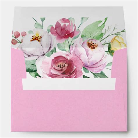 Pink And White Watercolor Floral Wedding Envelope Zazzle