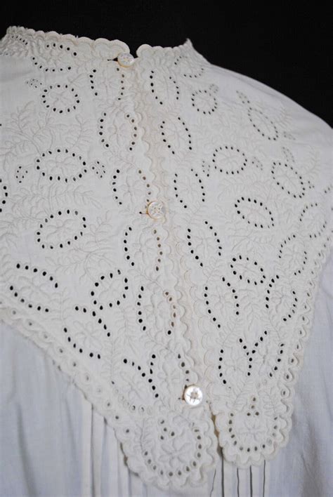 Antique Victorian White Cotton Nightgown Hand Embroi… Gem