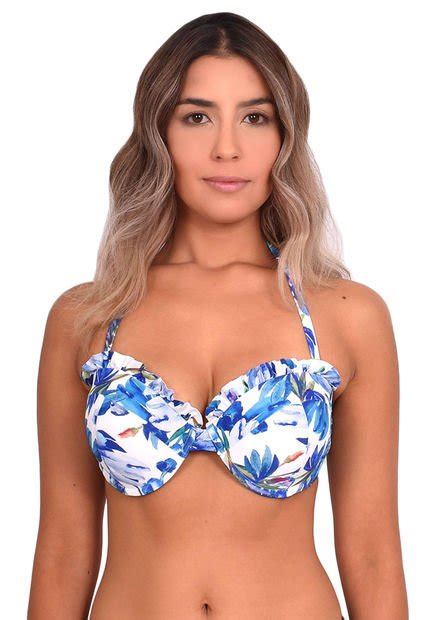 Bikini Sostén Strapless Con Vuelos Estampado Azul Samia Compra Ahora