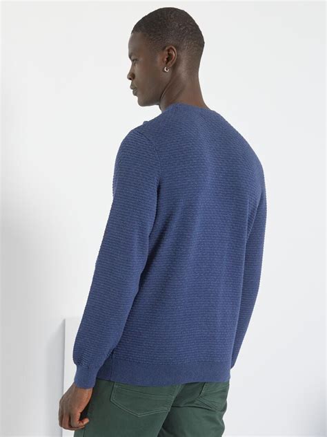 Pull En Maille Textur E Bleu Kiabi