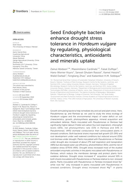 PDF Seed Endophyte Bacteria Enhance Drought Stress Tolerance In