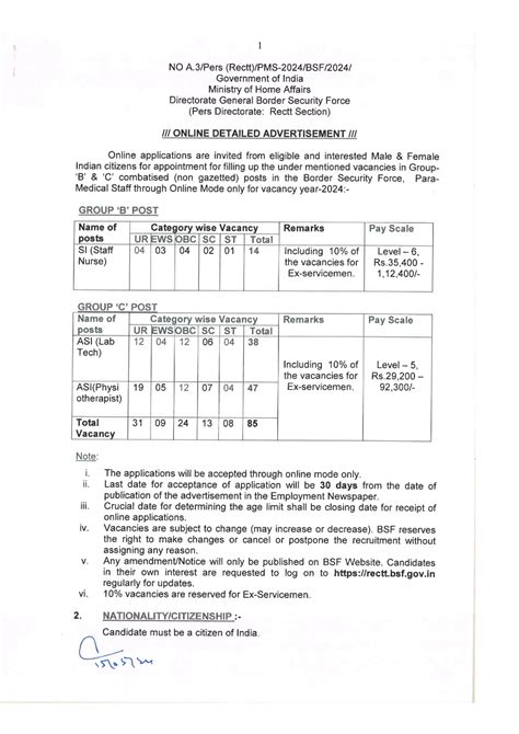 Bsf Recruitment 2024 Notification For 141 Posts 1pdf