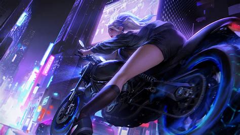 Biker Girl Neon City Artist Artwork Artstation Hd Wallpaper Peakpx