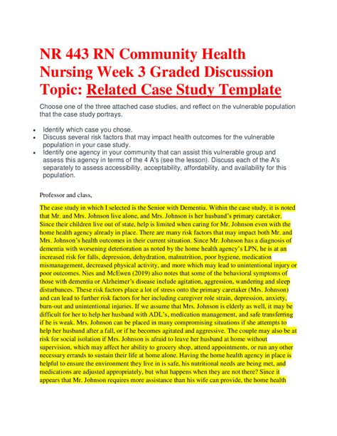 NR 443 RN Community Health Nursing Week 3 Graded Discussion Topic