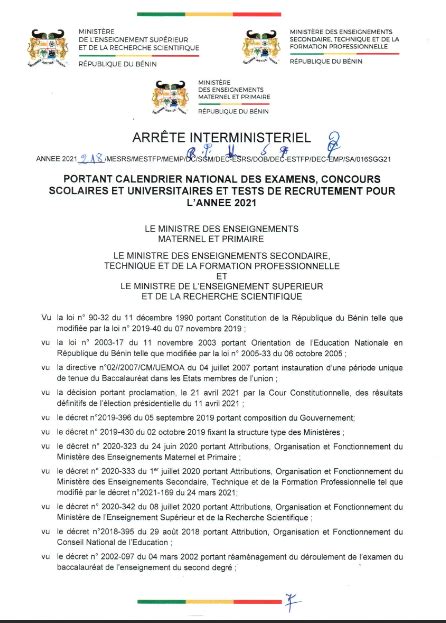 Bénin les dates des examens et concours dévoilées photo Togo Web TV