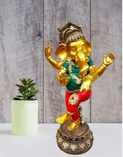 Metallic Polyresin Dancing Ganesha Figurine Idol For Interior Decor At