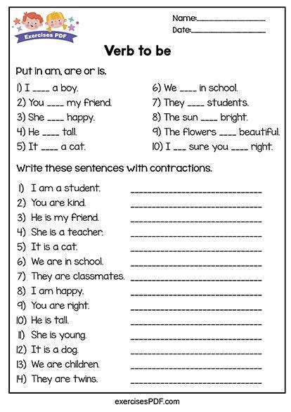 Write These Sentences With Contractions Exercises Pdf English