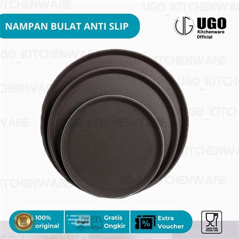 Jual Ugo Nampan Bulat Anti Slip Karet Baki Hotel Restoran Coklat Polos