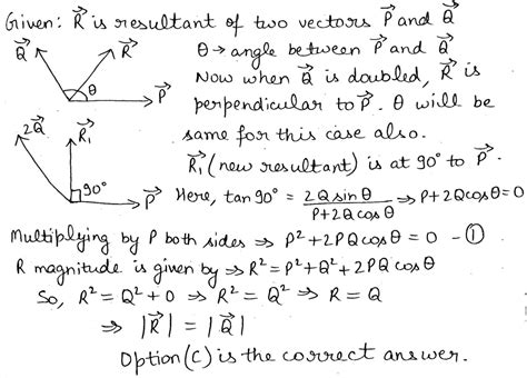 The Resuitant Of Two Vectors Vec P And Vec Q Is Vec R If Q Is Doubled