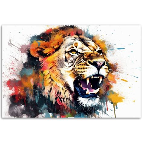 Roaring Lion Poster Colorful Watercolor Wildlife T For Etsy