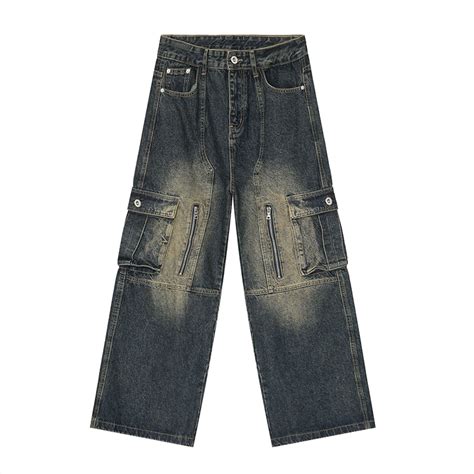 Hip Hop American Washed Multi Pocket Jeans Helloice Apparel