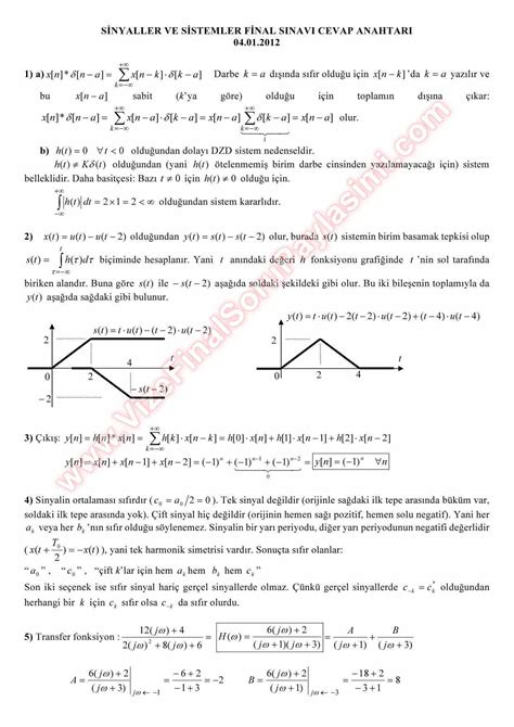 Sinyaller Ve Sistemler Final Sorular Ve Z Mleri Sayfa