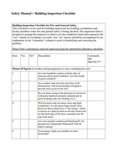 Sample Building Inspection Checklist Nbkomputer