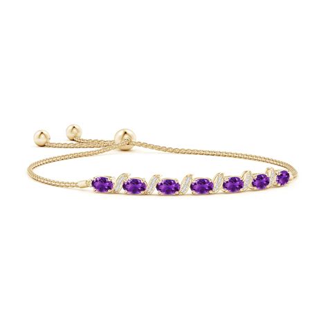 Oval Amethyst Bolo Bracelet With Pave Set Diamonds Angara