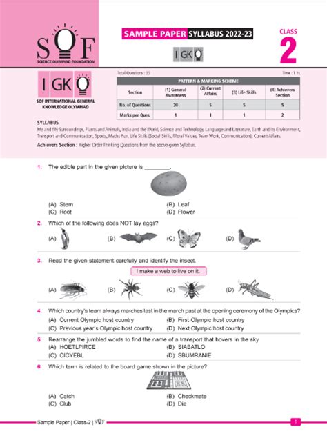 Class 2 Igko Sample Question Paper Olympiad Tester