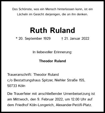 Traueranzeigen Von Ruth Ruland Wirtrauern