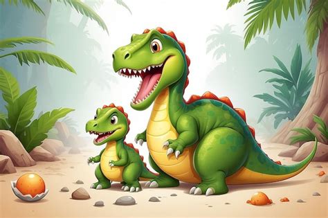 Premium Photo Illustration Of Cartoon Mother And Baby Dinosaur