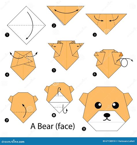 Step By Step Instructions How To Make Origami A Bear Face Stock