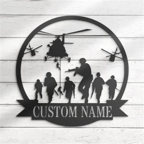 Custom Us Soldier Helicopter Military Metal Wall Art Personalized Metal Name Sign T For