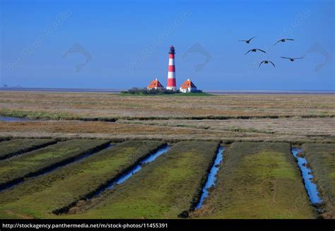 Leuchtturm Westerhever In Nordfriesland Lizenzfreies Bild