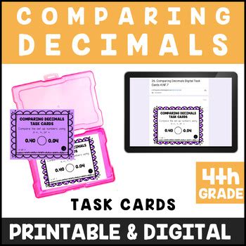 Th Grade Comparing Ordering Decimals Task Cards Math Center Nf