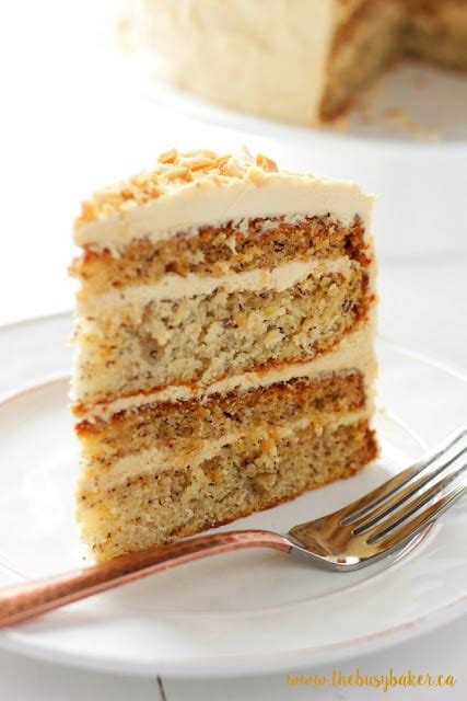 Moist Banana Layer Cake With Peanut Butter Frosting The Busy Baker