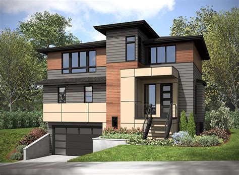 Modern Siding Sloping Lot House Plan Open Floor Plan Kitchen House