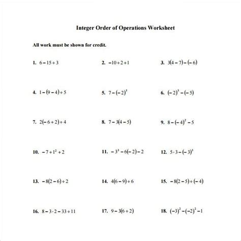 Order Of Operations With Integers Pdf