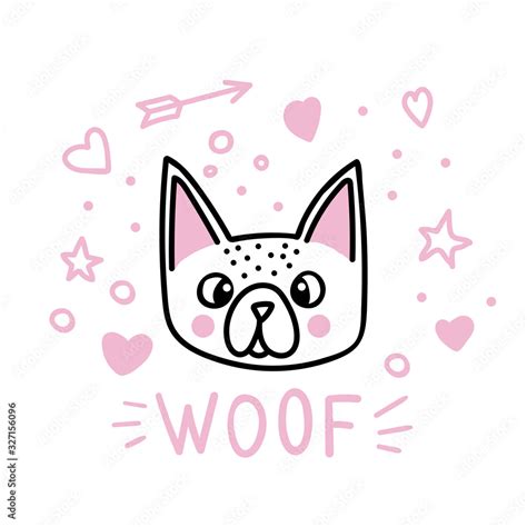 Dog Woof Vector Illustration Drawing With Writing Black Outlines Of