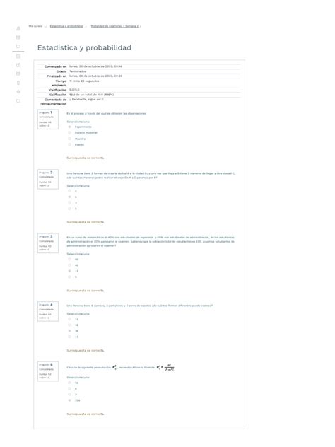Modalidad De Exámenes Semana 2 Revisión Del Intento Estadistica Y