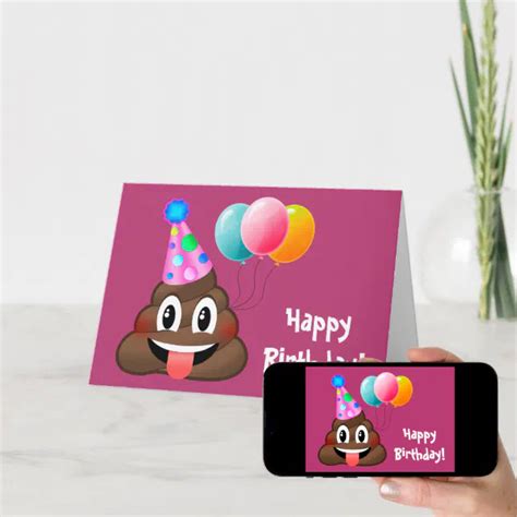 Happy Birthday Party Poop Emoji Card | Zazzle