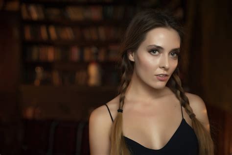 Amina Katinova Portrait Pigtails Women Face Depth Of Field Hd