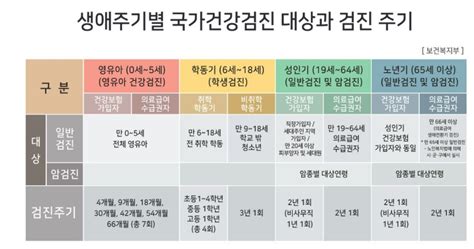 생애주기별 건강검진 검사항목 및 대상자 유형과 비용