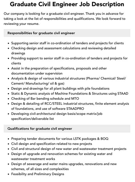 Graduate Civil Engineer Job Description Velvet Jobs