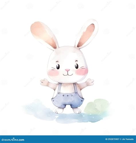 Watercolor Cute Bunny Isolated on White Background. Hand Drawn ...