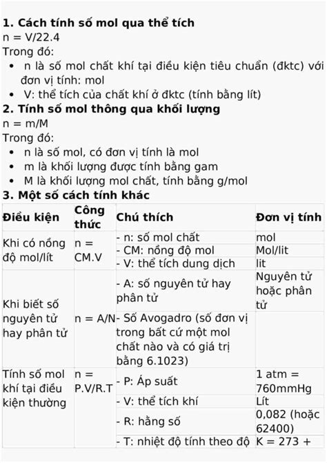 Công Thức Tính Số Mol Theo áp Suất Thể Tích Khối Lượng Chính Xác