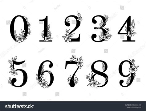 Flower Ornate Numbers Elegant Blossom Number Floral Sprigs Date And