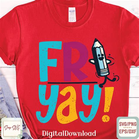 Happy Fri Yay Svg Cheerful Weekend Celebration Cartoon Pencil Design