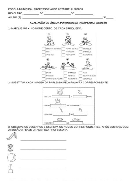 AvaliaÇÃo Adaptada De LÍngua Portuguesa Pdf