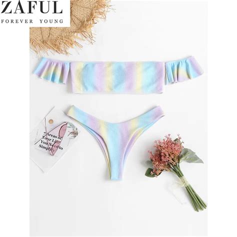 Buy Zaful Off The Shoulder Women Vintage Ruffle Bikini