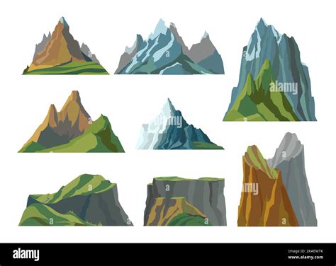 Mountains Flat Set With Rocks Of Different Shape And Height Isolated On