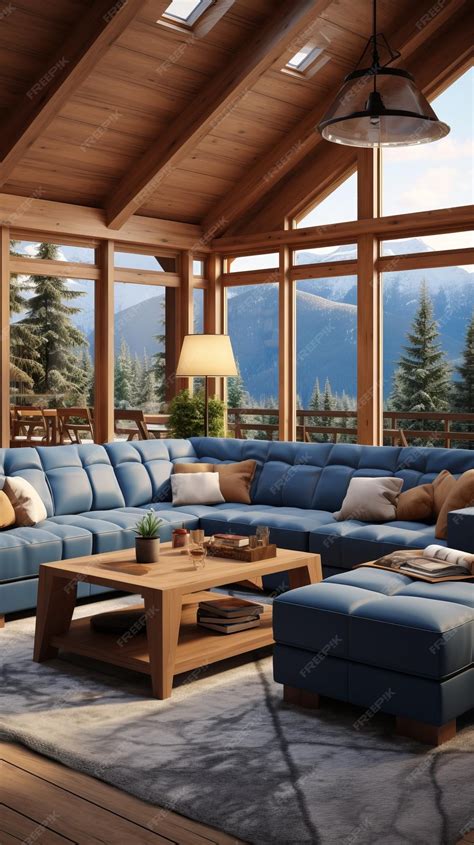 Premium Photo | Modern mountain house living room interior design