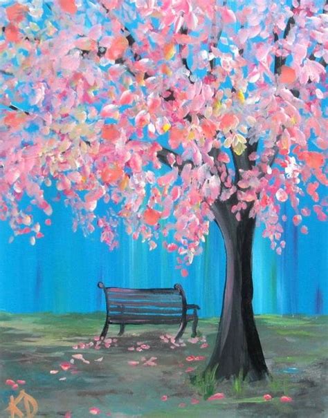 Pink Cascade In The Park Easy Canvas Painting Spring Painting Nature