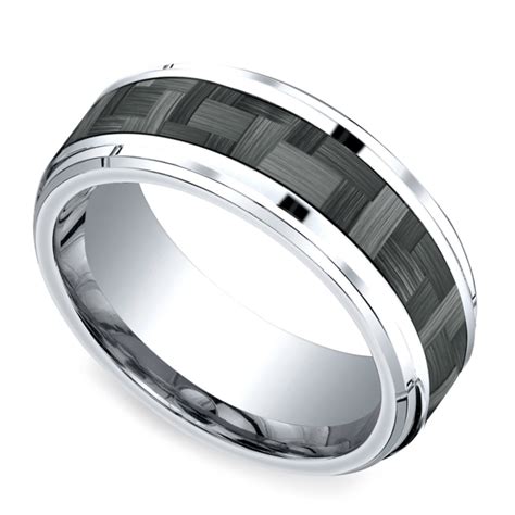 Beveled Carbon Fiber Men's Wedding Ring in Cobalt