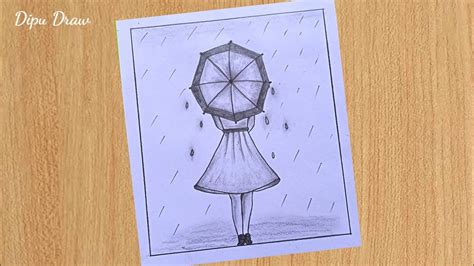 Beautiful Girl Drawing In Rain।।how To Draw Girl With Umbrella।।rain