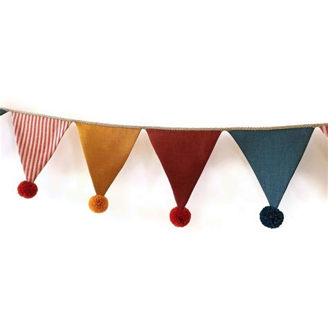 Vintage Circus Linen Bunting Garland With Pom Poms Etsy In 2024