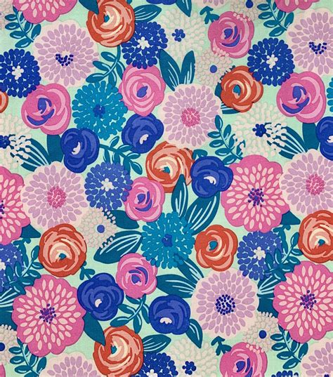 Novelty Cotton Fabric Modern Floral Aqua Joann